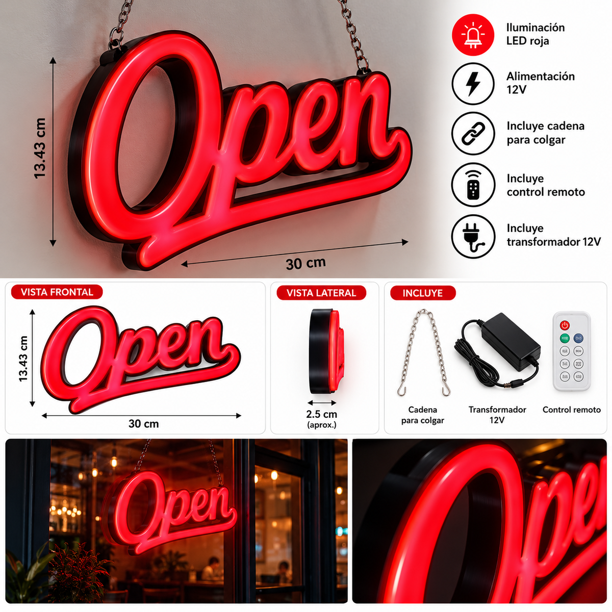 Letrero 3D Open